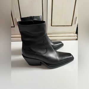 Mango Ande Bovine Leather Cowboy Black Ankle Boots western-inspired  block heel